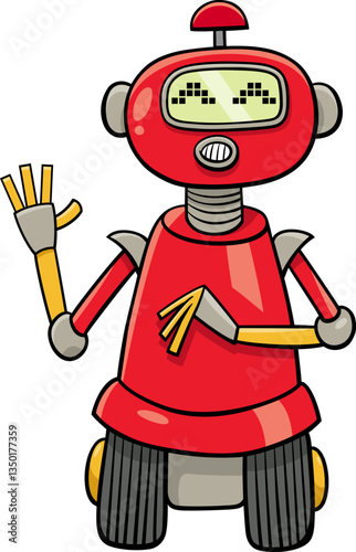 Obraz na płótnie funny cartoon red robot fantasy character waving its hand w salonie
