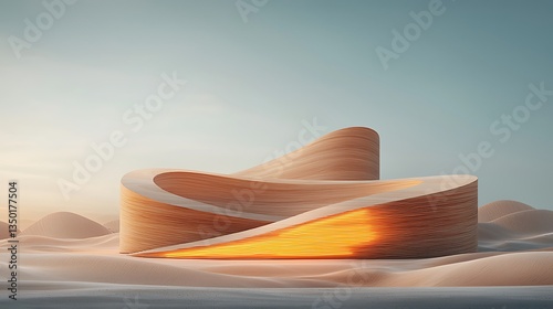 Abstract wooden structure in desert landscape