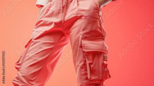 Coral Cargo Pants Fashion Studio Shot.