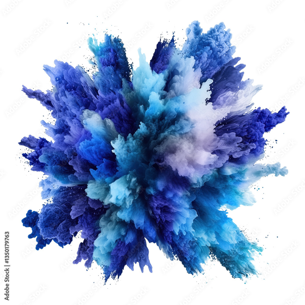 Fototapeta premium explosion of vibrant blue and white powder dynamic abstract form isolated on png transparent background