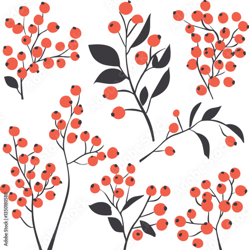 set of vector rowan berry