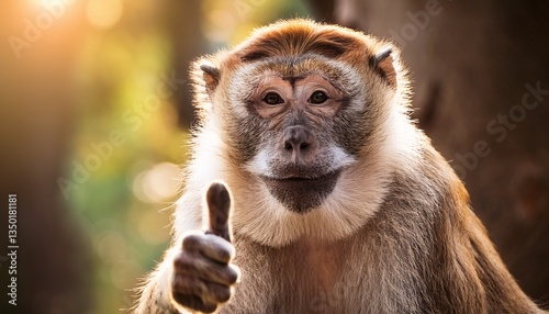 A monkey giving the camera a thumbs up
