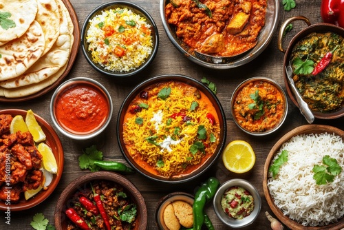 Overhead view of Indian cuisine for restaurant display