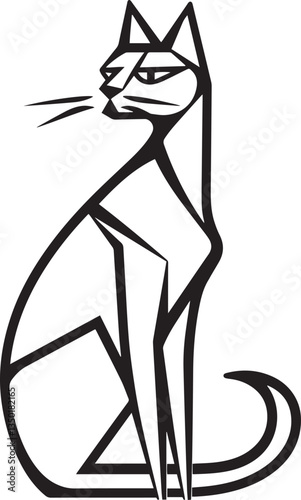 Abstract geometric cat silhouette with angular features on white background