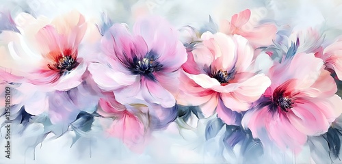 Vibrant pink floral painting with abstract strokes
