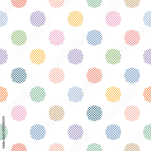Pastel Rainbow Seamless Polka Dot Pattern, White Background