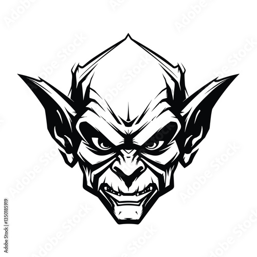 A dark and mysterious silhouette of a goblin head, featuring sharp facial features, pointed ears, and a mischievous expression. Perfect for fantasy-themed designs, gaming logos, horror illustrations