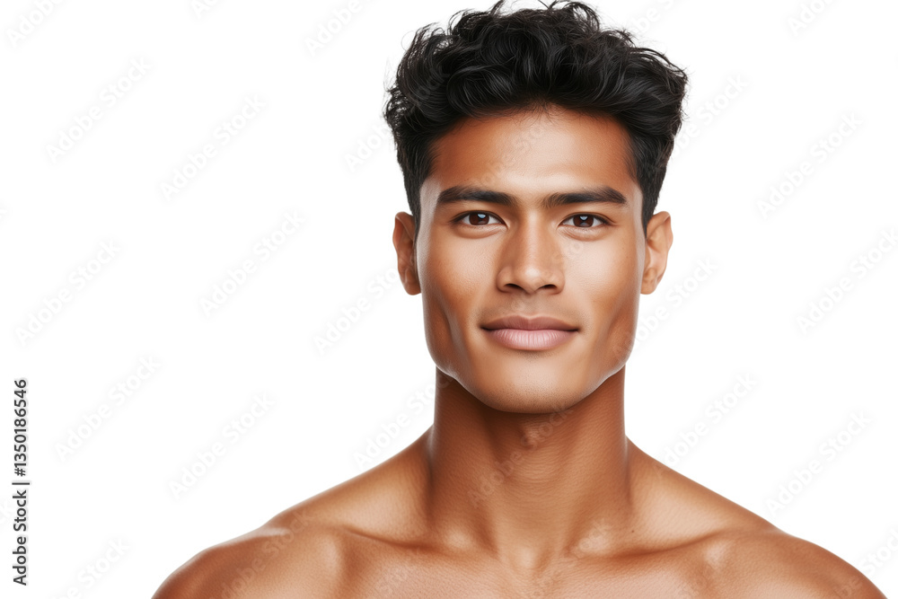 Fototapeta premium Confident young Latino man with toned body, isolated portrait