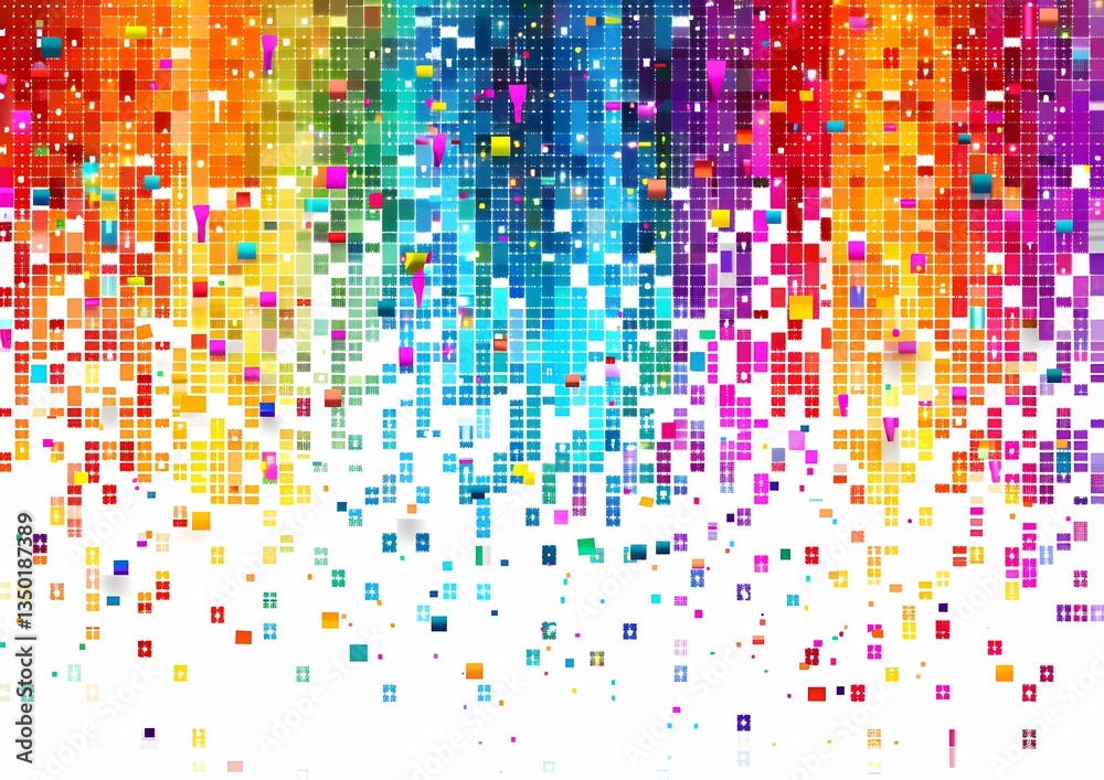 Obraz premium Vibrant Squares Abstract Art Falling Design on White Background