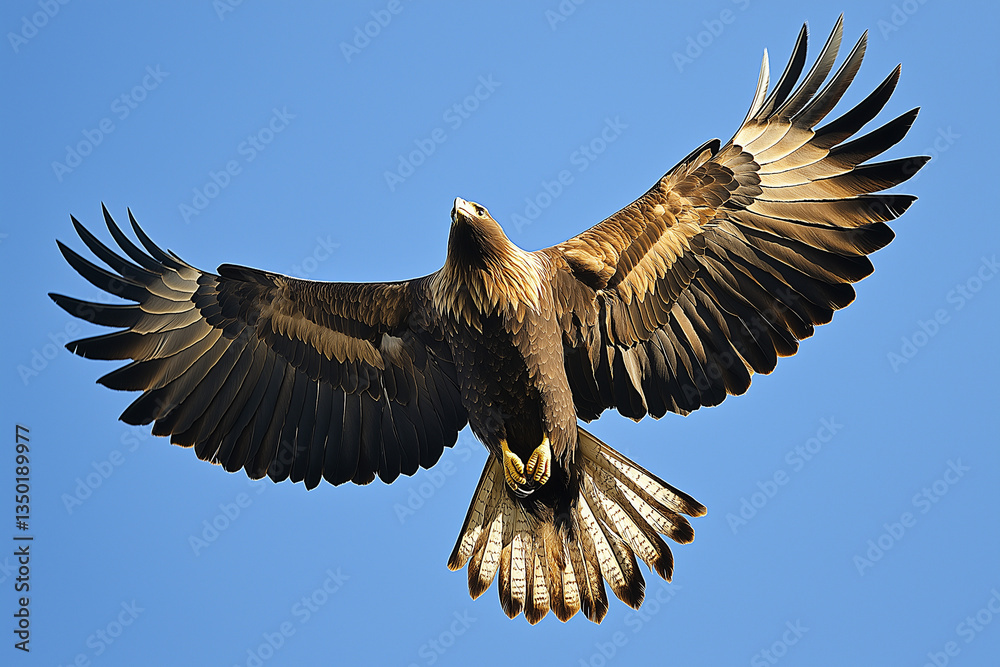 Obraz premium Majestic giant golden eagle soaring through the sky with powerful wings spread in flight