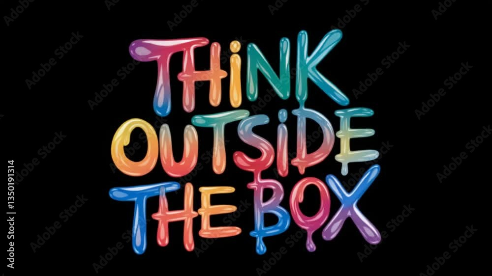 Colorful Dripping Text Design with Think Outside Message on Black Background.