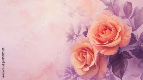 Delicate peach roses on a soft pastel background
