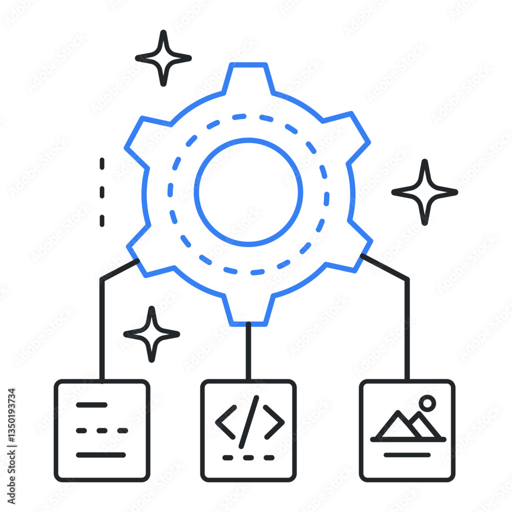 Multimodal Output Icon - AI Text-to-Image, Content Creation, Generative AI, AI Creative Output, Vector Editable Stroke Icon. Multimodal Output Icon - AI Text-to-Image, Content Creation, Generative AI, AI Creative Output, Vector Editable Stroke Icon.