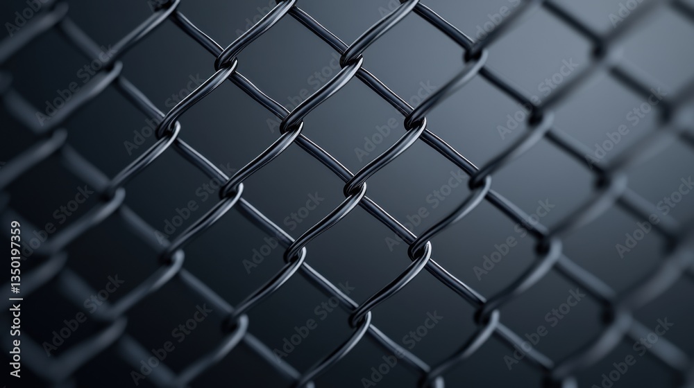 Fototapeta premium Detailed Close-Up of Black Metal Wire Fence with Interlocking Pattern and Textured Background