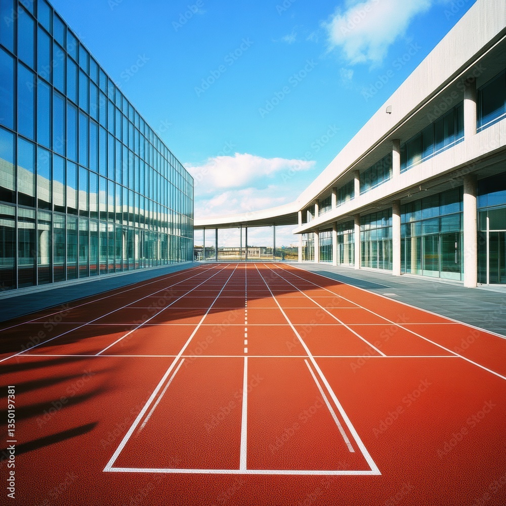 Bright and spacious outdoor track at a modern athletic facility during a sunny day Bright and spacious outdoor track at a modern athletic facility during a sunny day
