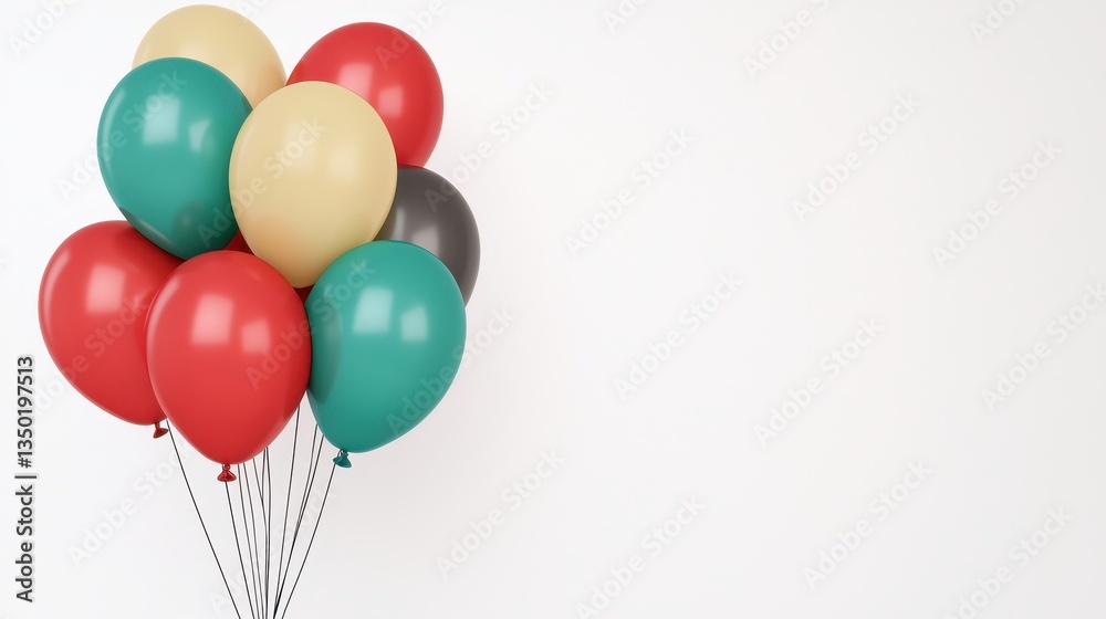A colorful arrangement of balloons in red, green, black, and gold against a white background, perfect for celebrations and festive occasions.