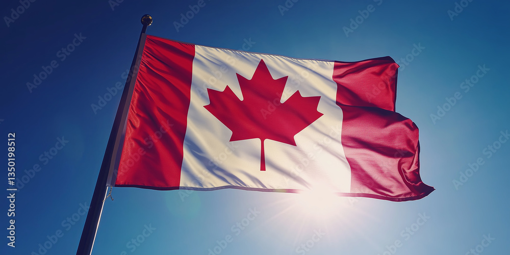Naklejka premium Closeup of Canadian flag waving on the wind
