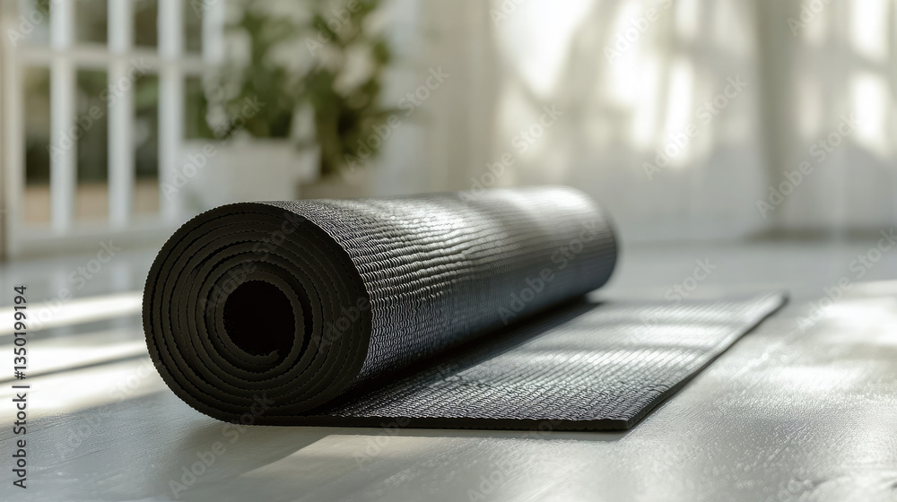 Serene Yoga Corner with a Rolled-Up Mat and Natural Greenery by the Window Serene Yoga Corner with a Rolled-Up Mat and Natural Greenery by the Window