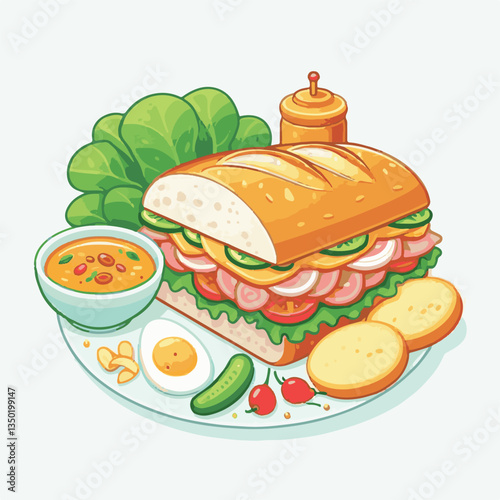 bread, baguette, meal, meat, fresh, food, background, cucumber, carrot, lunch, cuisine, coriander, sandwich, asian, traditional, vietnamese, pork, vietnam, sliced, closeup, cilantro, vegetable, street
