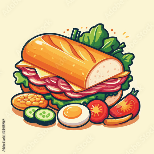 bread, baguette, meal, meat, fresh, food, background, cucumber, carrot, lunch, cuisine, coriander, sandwich, asian, traditional, vietnamese, pork, vietnam, sliced, closeup, cilantro, vegetable, street