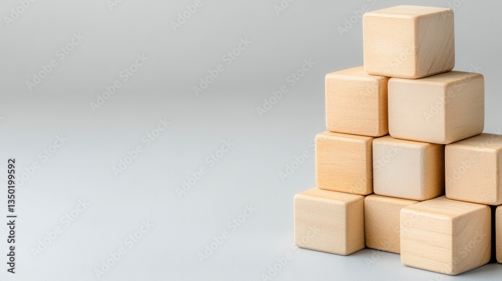 Obraz premium Stacked Wooden Blocks on Gray Background for Creative Design and Educational Concepts