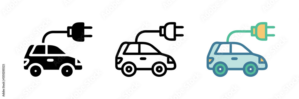 Set of electric car icon representing eco-friendly, renewable energy, and sustainable transportation. Set of electric car icon representing eco-friendly, renewable energy, and sustainable transportation.