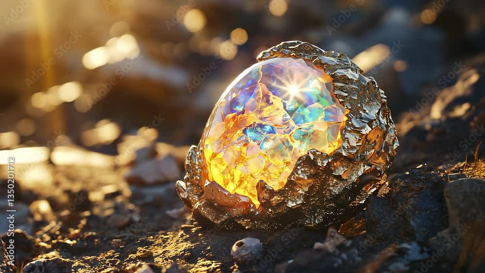 An opal stone. Blurry background of a jewel stone. A glare of light from a diamond. A precious opal lifestyle.