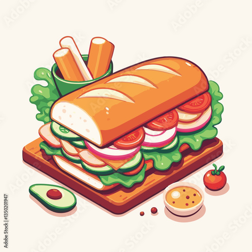bread, baguette, meal, meat, fresh, food, background, cucumber, carrot, lunch, cuisine, coriander, sandwich, asian, traditional, vietnamese, pork, vietnam, sliced, closeup, cilantro, vegetable, street