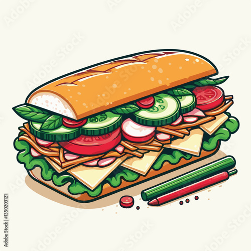 bread, baguette, meal, meat, fresh, food, background, cucumber, carrot, lunch, cuisine, coriander, sandwich, asian, traditional, vietnamese, pork, vietnam, sliced, closeup, cilantro, vegetable, street