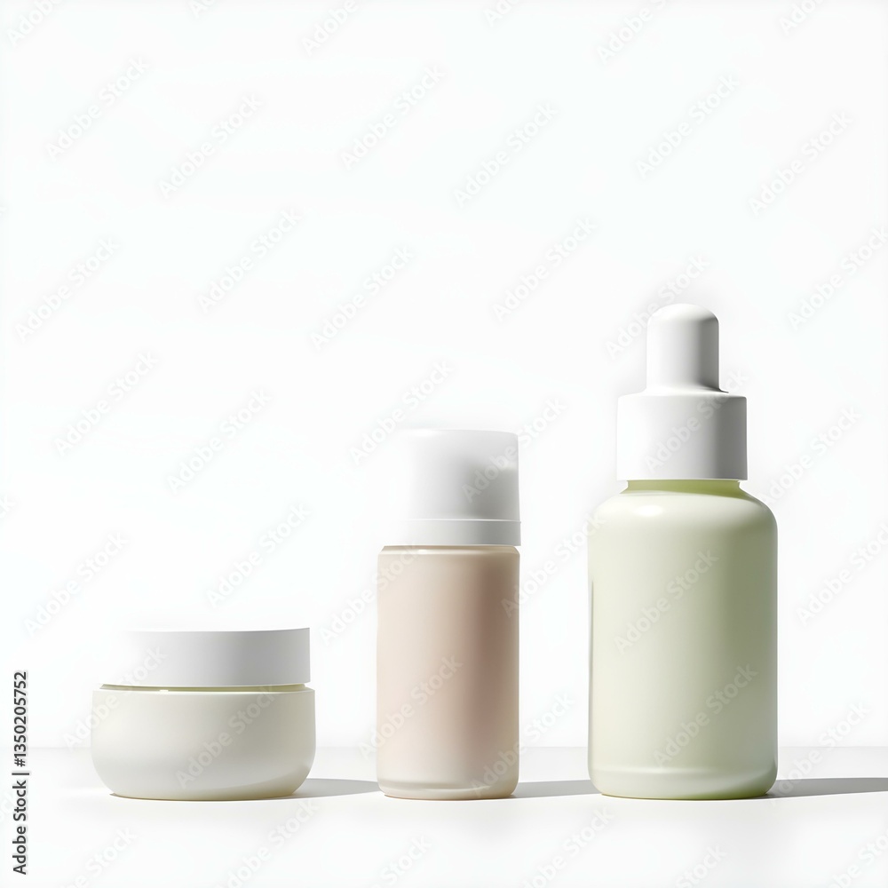 Cosmetics set on light background Cosmetics, Moisturizer, Bottle. Different cosmetic bottles isolated on white. set of cosmetic products on a white background.