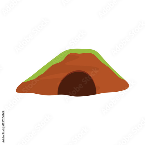 Small animal Burrow with grasses. Cute simple natural drawing for wild animal hiding place outdoor. Vector illustration.