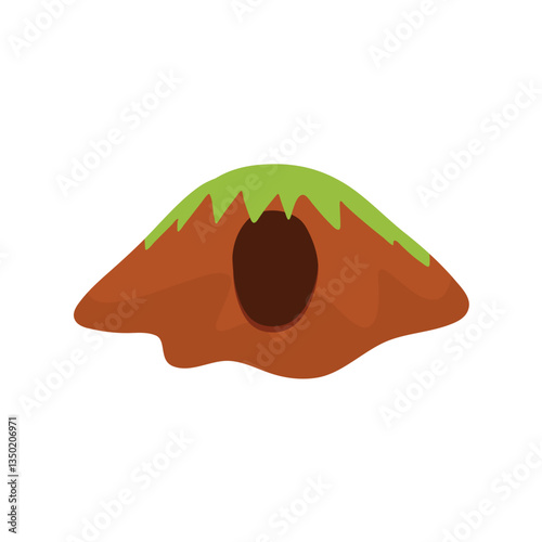 Small animal Burrow with grasses. Cute simple natural drawing for wild animal hiding place outdoor. Vector illustration.
