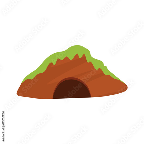Small animal Burrow with grasses. Cute simple natural drawing for wild animal hiding place outdoor. Vector illustration.