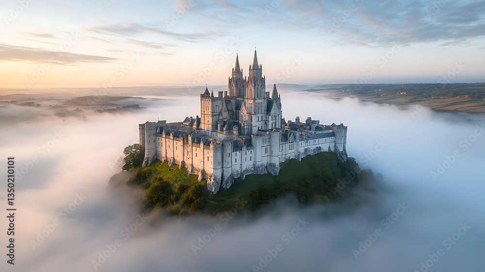 Fototapeta premium Majestic castle rising from a sea of mist