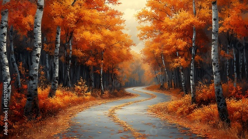 Autumn trees lining winding forest path high resolution hd photo