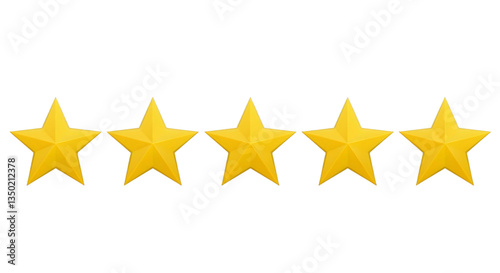 Five yellow stars isolated on transparent background, cut out, ai generated