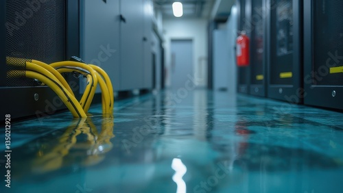 Flooded Server Room with Submerged Cables