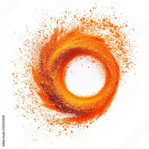Orange powder explosion in a circular frame