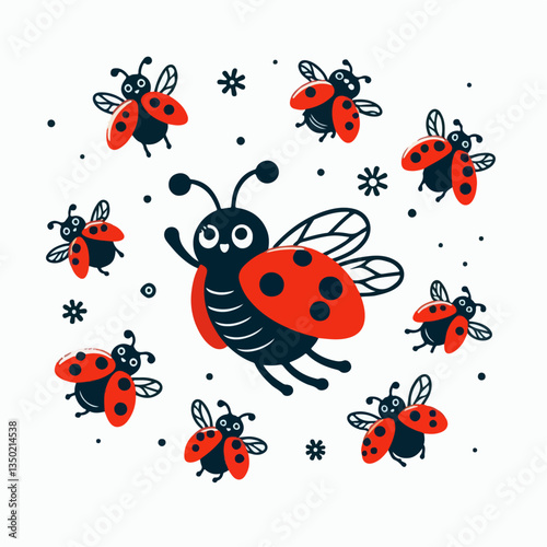flying ladybug animal vector illustration