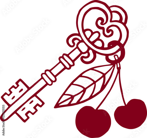 Vintage key with trinket cherries.