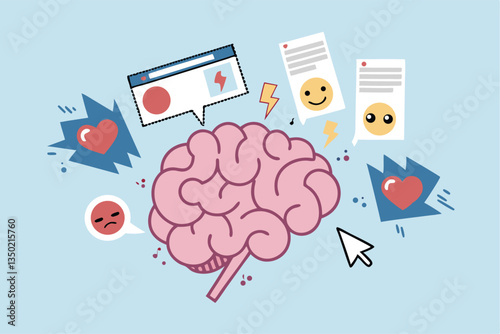 Brain rot toxic social media addiction causing depression, anxiety and negative harmful mind, online overwhelmed, cyber bullying or doomscrolling concept, human brain rot with toxic social media.