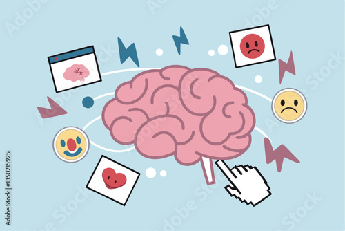 Brain rot toxic social media addiction causing depression, anxiety and negative harmful mind, online overwhelmed, cyber bullying or doomscrolling concept, human brain rot with toxic social media.