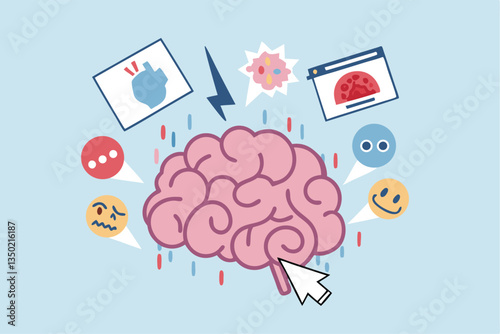 Brain rot toxic social media addiction causing depression, anxiety and negative harmful mind, online overwhelmed, cyber bullying or doomscrolling concept, human brain rot with toxic social media.