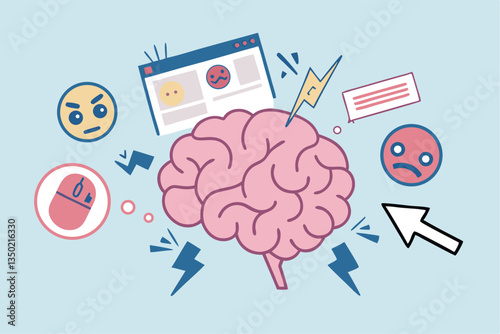 Brain rot toxic social media addiction causing depression, anxiety and negative harmful mind, online overwhelmed, cyber bullying or doomscrolling concept, human brain rot with toxic social media.