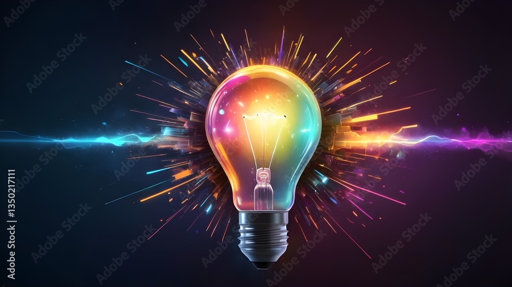 Glowing Light Bulb with Energy Explosion – Innovation & Creativity Concept Glowing Light Bulb with Energy Explosion – Innovation & Creativity Concept