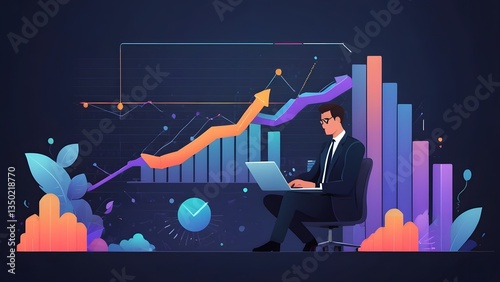 Business professional analyzing financial data and stock market growth using a laptop