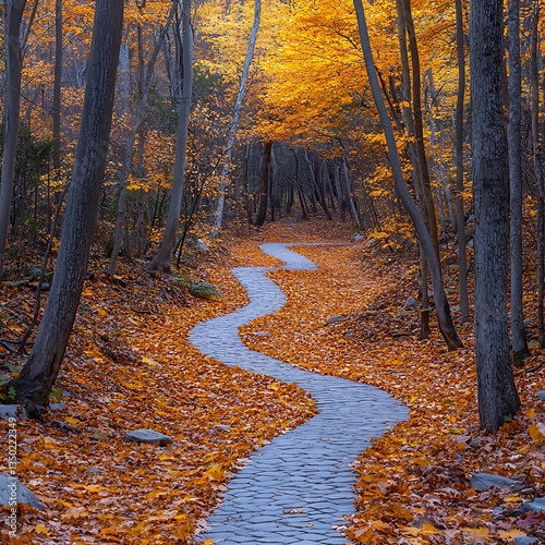Winding forest path in autumn scenery high resolution hd photo