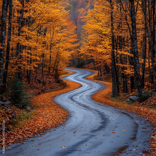 Winding path in colorful autumn forest high resolution hd photo