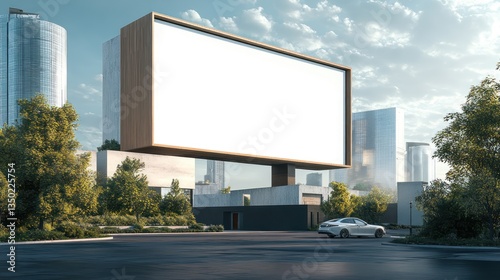 Wallpaper Mural Blank billboard mockup, city park, sunrise, car, advertising Torontodigital.ca