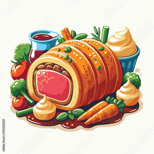 meat, food, traditional, slice, dinner, pastry, meal, beef, cooking, red, lunch, holiday, wellington, sauce, roasted, recipe, puff, cut, fillet, stuffed, steak, pie, christmas, tradition, ingredient, 